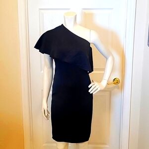 Lauren Ralph Lauren one-shoulder black satin dress size 8